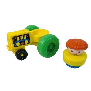 Fisher Price Little People Yellow Farm Tractor & Girl Figure Chunky People 1990